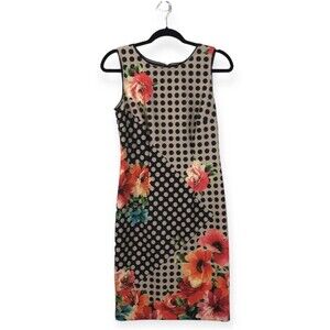 Joseph Ribkoff Women's Sheath Dress Size 6 Bright Floral Asym Dots Sleeveless